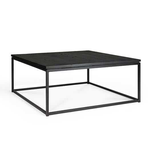 Oak Thin Black Coffee Table - Square