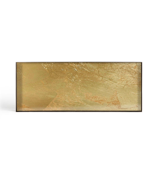 Gold Leaf Glass Valet Tray - Metal Rim - Rectangular - L