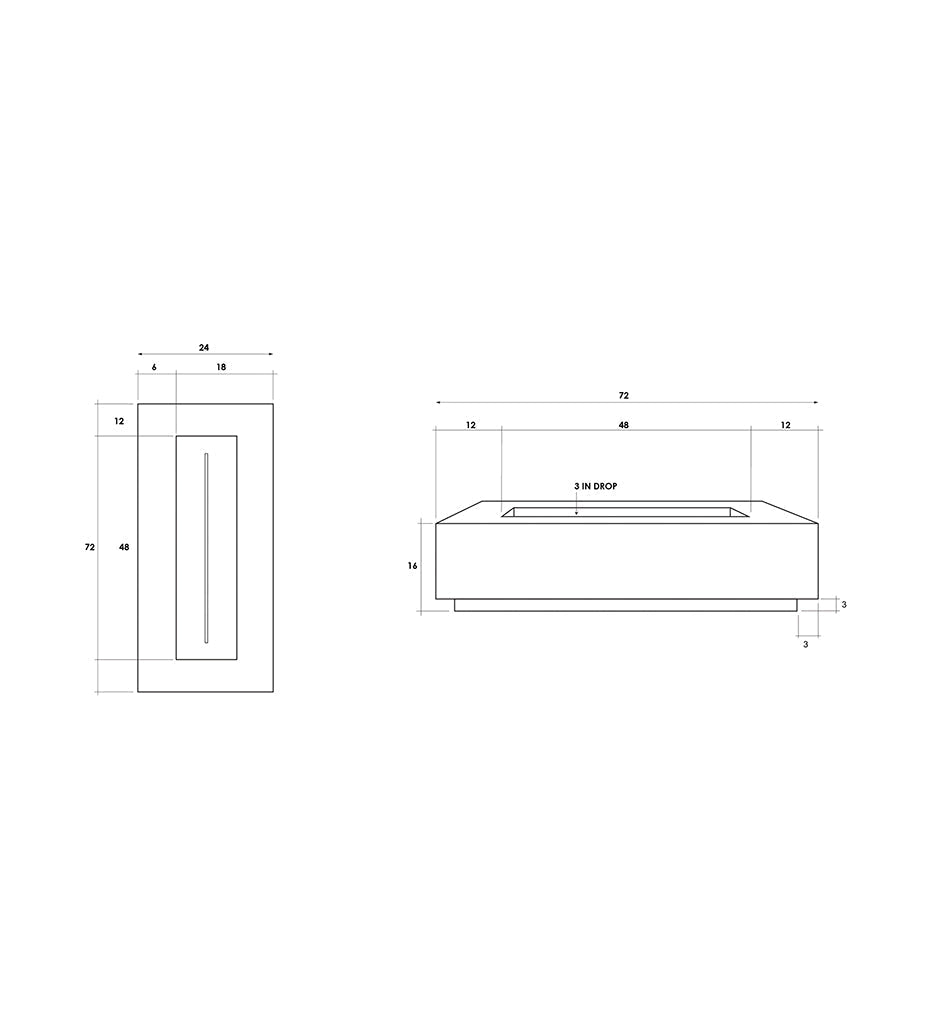 Las Palmas Fire Table 30" x 72" Diagram