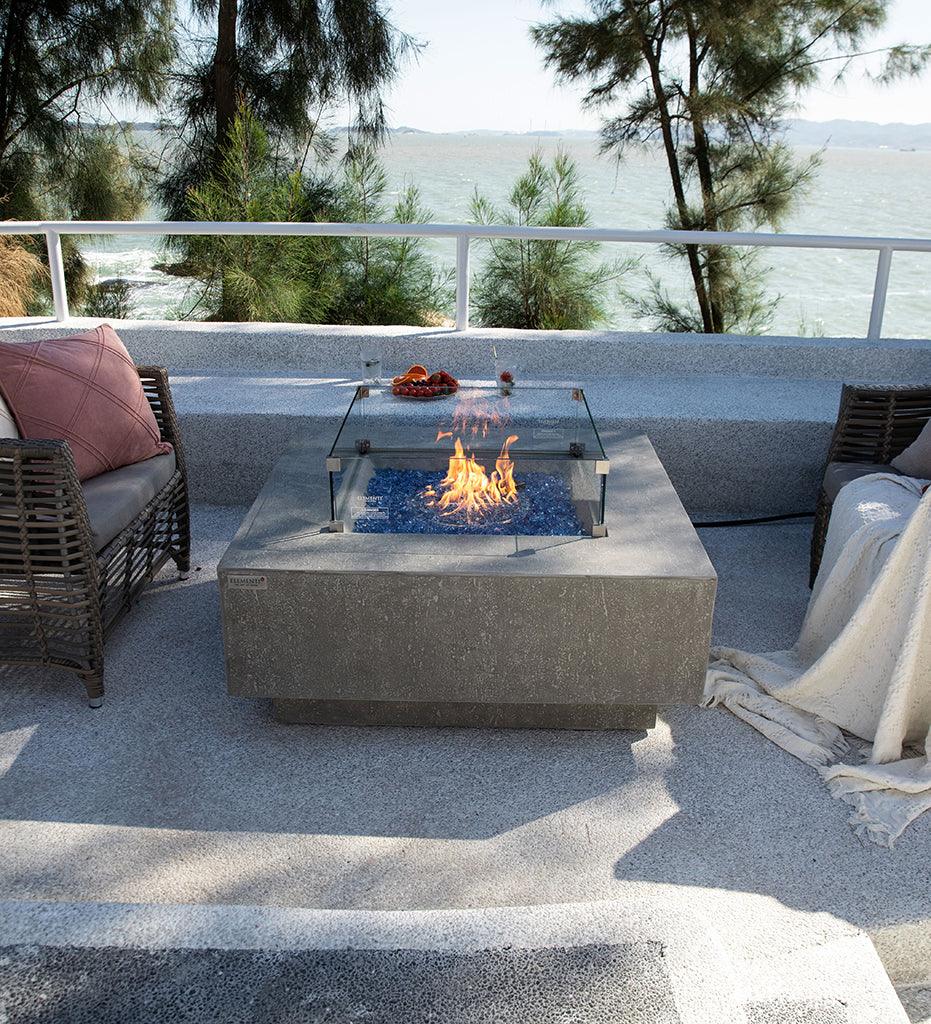 Allred Collaborative - Ocean Rock USA, Incorporated - Bergen Fire Table - Bergen Fire Table Bergen Fire Table - Travertine Dark Grey / Natural Gas OFG413DG-NG