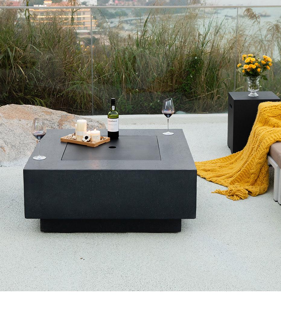 Allred Collaborative - Ocean Rock USA, Incorporated - Bergen Fire Table - Bergen Fire Table Bergen Fire Table - Travertine Dark Grey / Natural Gas OFG413DG-NG