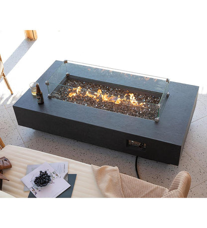 Allred Collaborative - Ocean Rock USA, Incorporated - Positano Fire Table - Positano Fire Table Positano Fire Table - Travertine Dark Grey / Natural Gas OFG415DG-NG