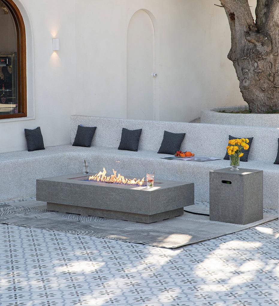 Allred Collaborative - Ocean Rock USA, Incorporated - Positano Fire Table - Positano Fire Table Positano Fire Table - Travertine Dark Grey / Natural Gas OFG415DG-NG