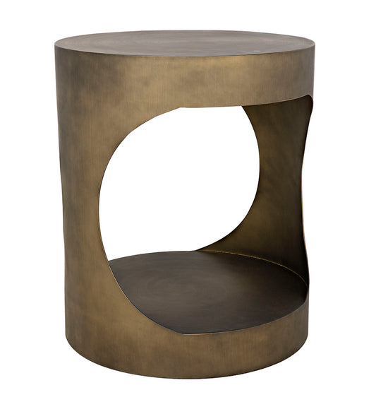 Noir Eclipse Round Side Tables - Metal with Aged Brass Finish GTAB302AB