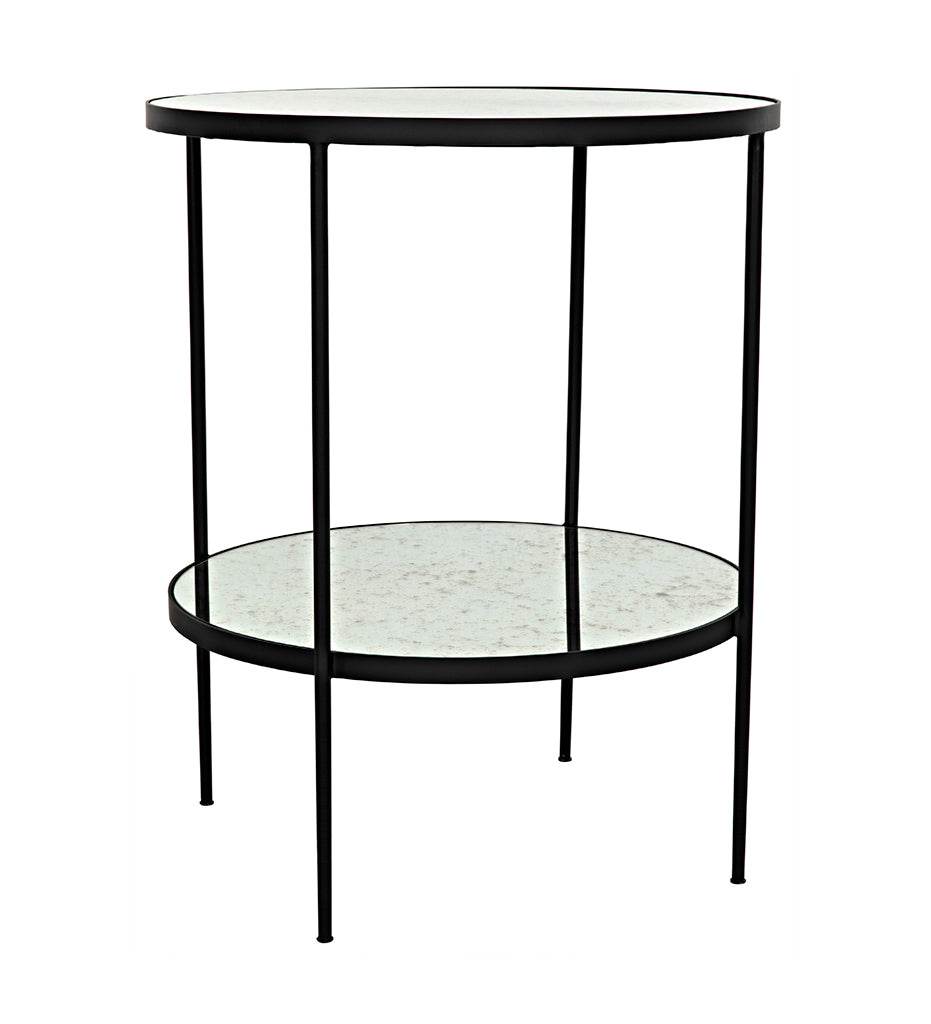 Noir Anna Side Tables - Black Steel with Antiqued Mirror GTAB622MTB