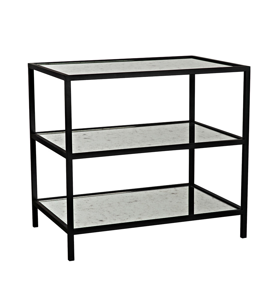 Noir 3 Tier Side Tables with Antiqued Mirror - Black Steel GTAB658MTB